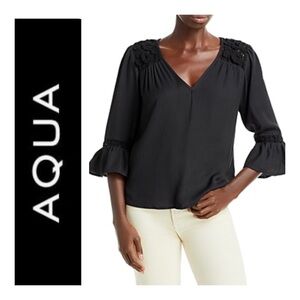 New Aqua Black Bell Sleeve Top